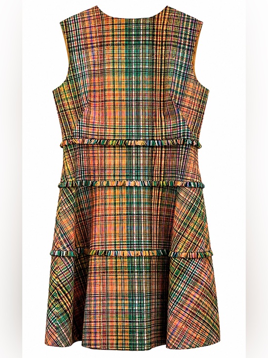 Lela Rose Dresses & Skirts - Lela Rose Handloomed Plaid Fringe Trim Fit & Flare Dress, Size 16 (1390) EUC